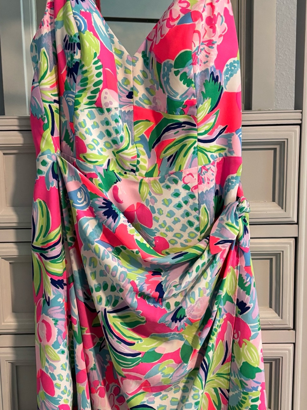 Lilly Pulitzer Neon Pink Multi Tropical Floral Maxi Dress